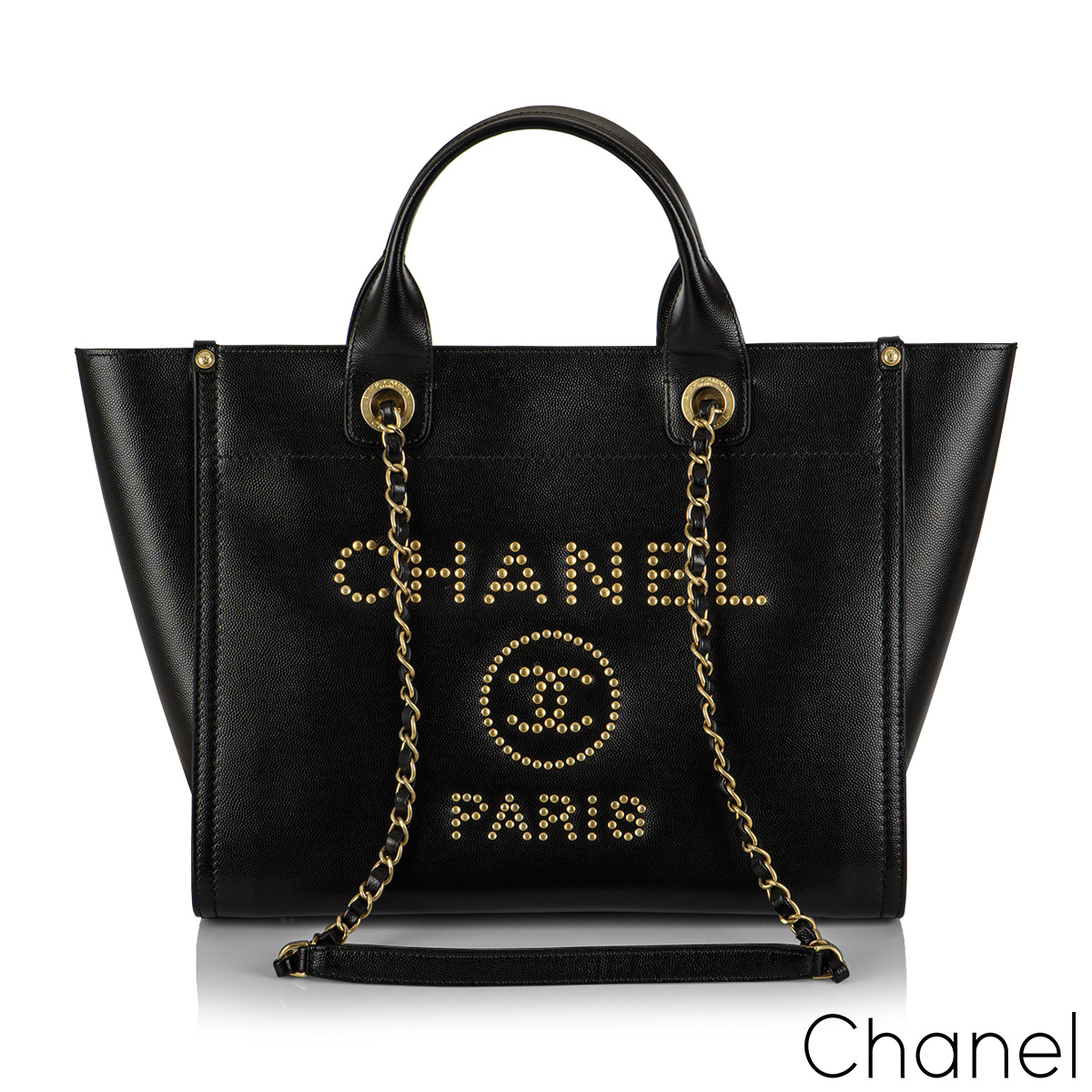 Chanel Black Caviar Leather Medium Deauville Tote Ruthenium Hardware | Rich  Diamonds